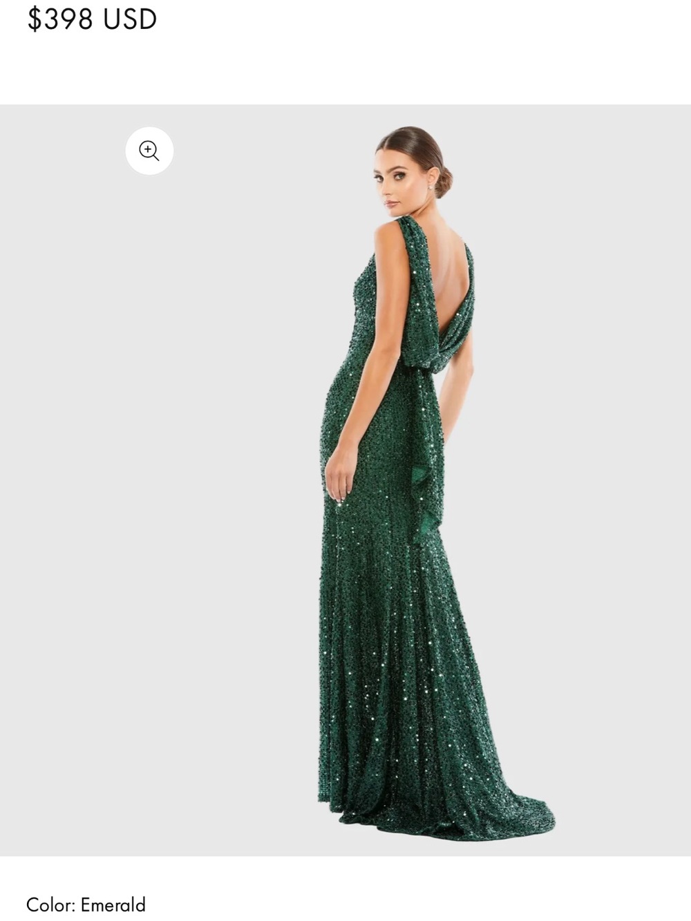 Emerald Sequin Backless Draped Evening Gown